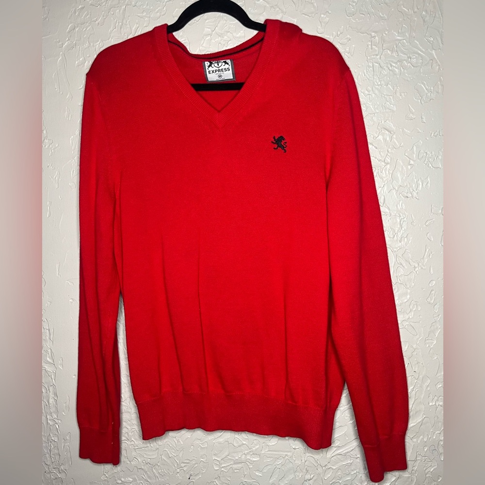 Express Men's Bold Red V-Neck Sweater